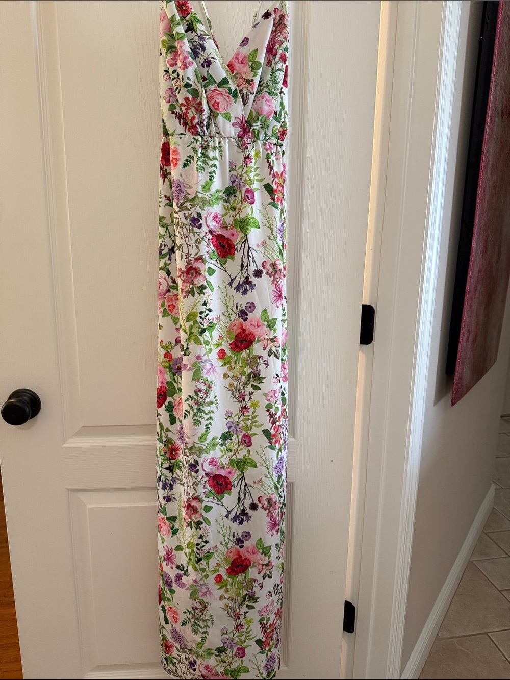 Felicity & Coco White Floral Maxi Dress with Pink Green Purple Accents